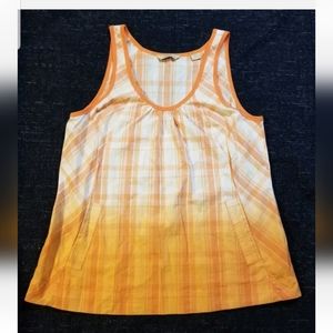 Natural Reflections Women's Sleeveless Orange Plaid Ombre Top Blouse Size XL